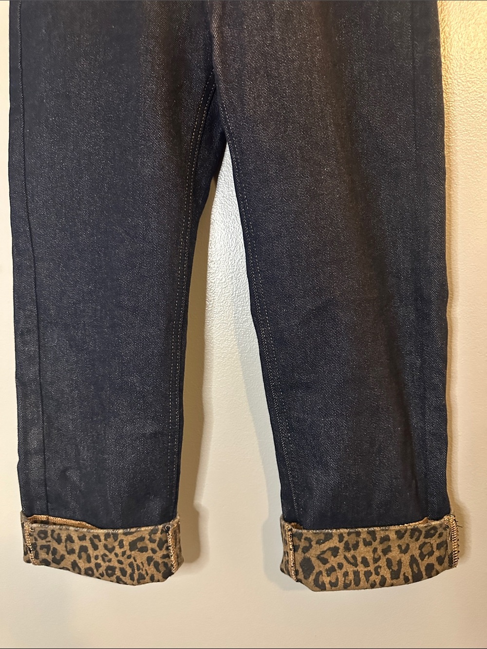 Leopard Cuff Capri Jeans L Dark Wash Stretch Denim Y2K Rockabilly - Picture 7 of 9